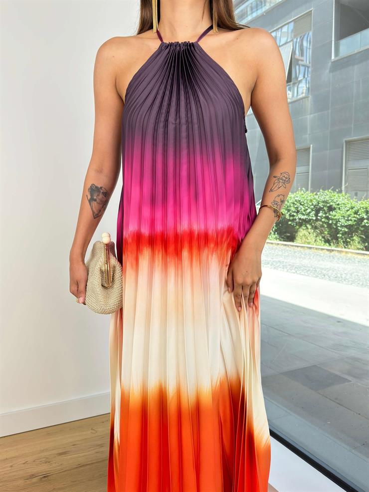 Kolsuz Boyundan Askılı Nele Kadın Renkli Elbise 24Y760