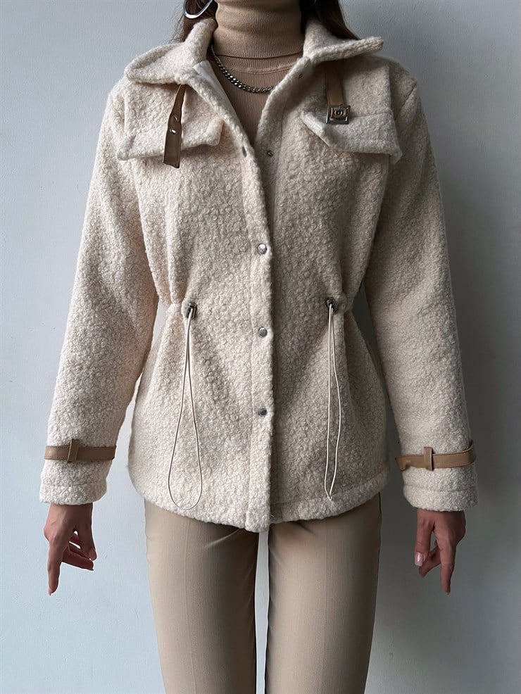 Önü Çıtçıt Kapamalı Belden Lastikli Kol Kemerli Nemesis Kadın Bej Ceket 23K000245