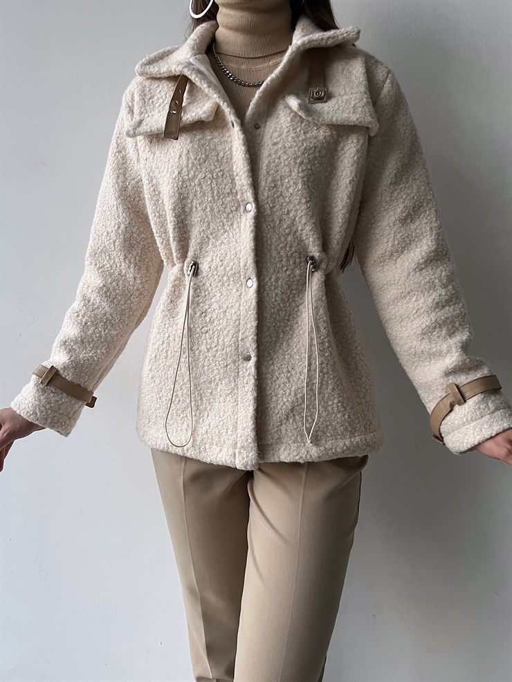 Önü Çıtçıt Kapamalı Belden Lastikli Kol Kemerli Nemesis Kadın Bej Ceket 23K000245