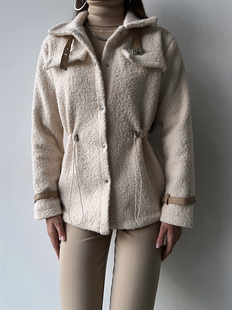 Önü Çıtçıt Kapamalı Belden Lastikli Kol Kemerli Nemesis Kadın Bej Ceket 23K000245