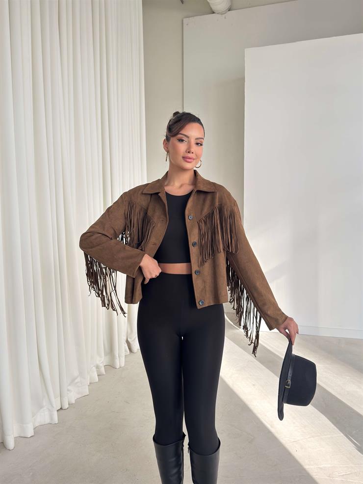 Püsküllü Düğme Kapamalı Nerlan Haki Kadın Ceket 26K336