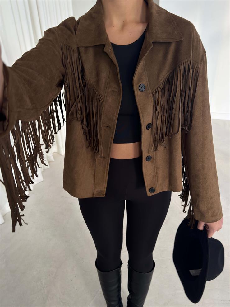 Püsküllü Düğme Kapamalı Nerlan Haki Kadın Ceket 26K336