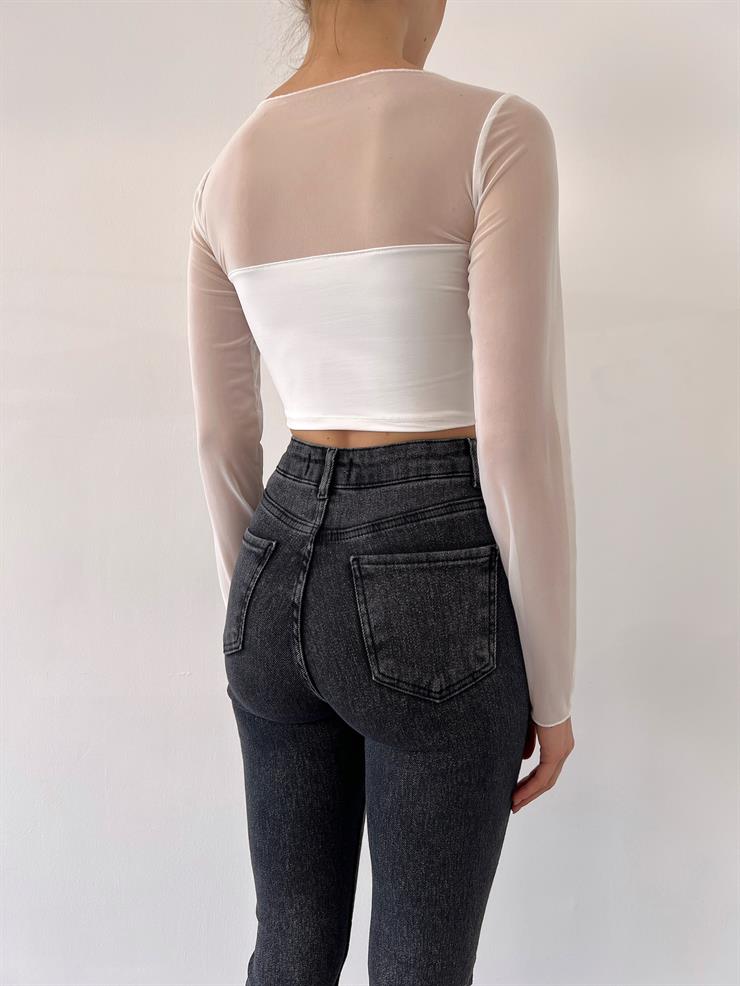 Transparan Nero Kadın Beyaz Crop 23Y000337