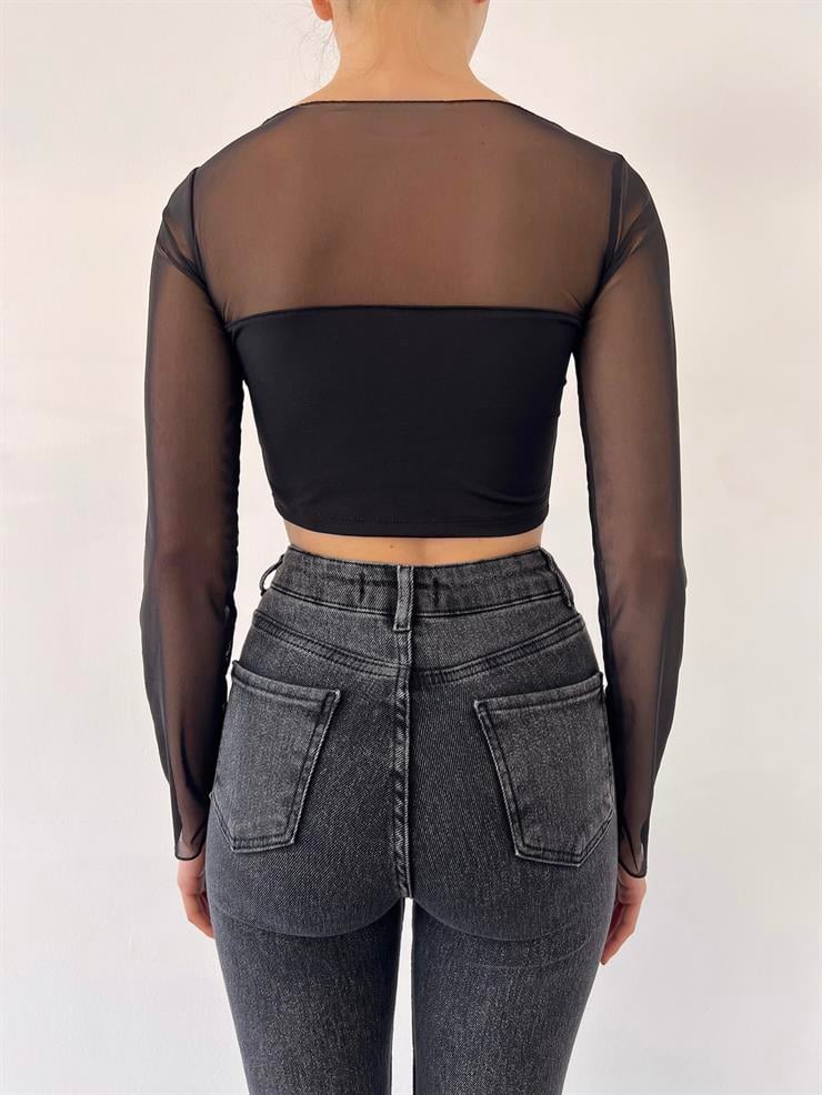Transparan Nero Kadın Siyah Crop 23Y000337