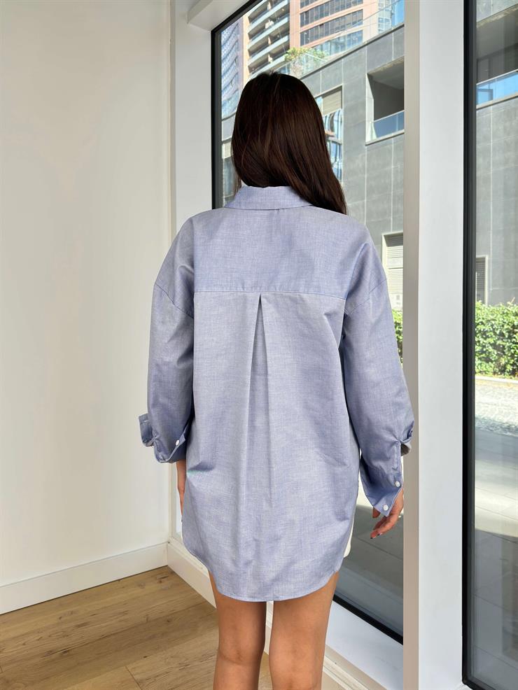 Geniş Neza Mavi Kadın Gömlek 25K177