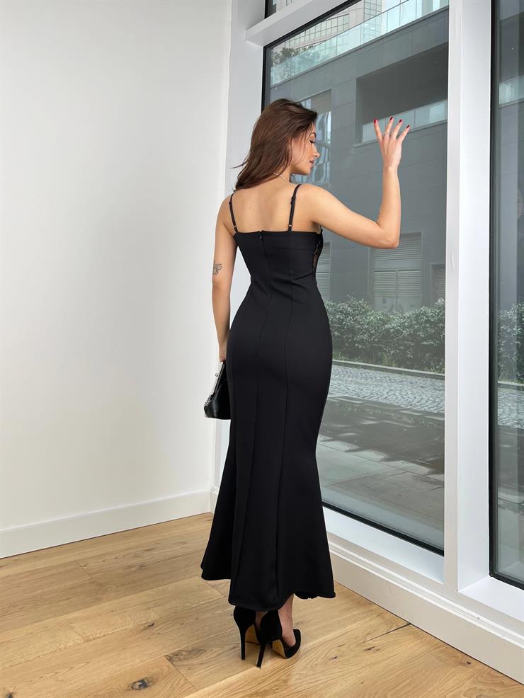 Ayarlanabilir Askılı Korse Transparan Detaylı Nicolás Kadın Siyah Elbise 24Y134