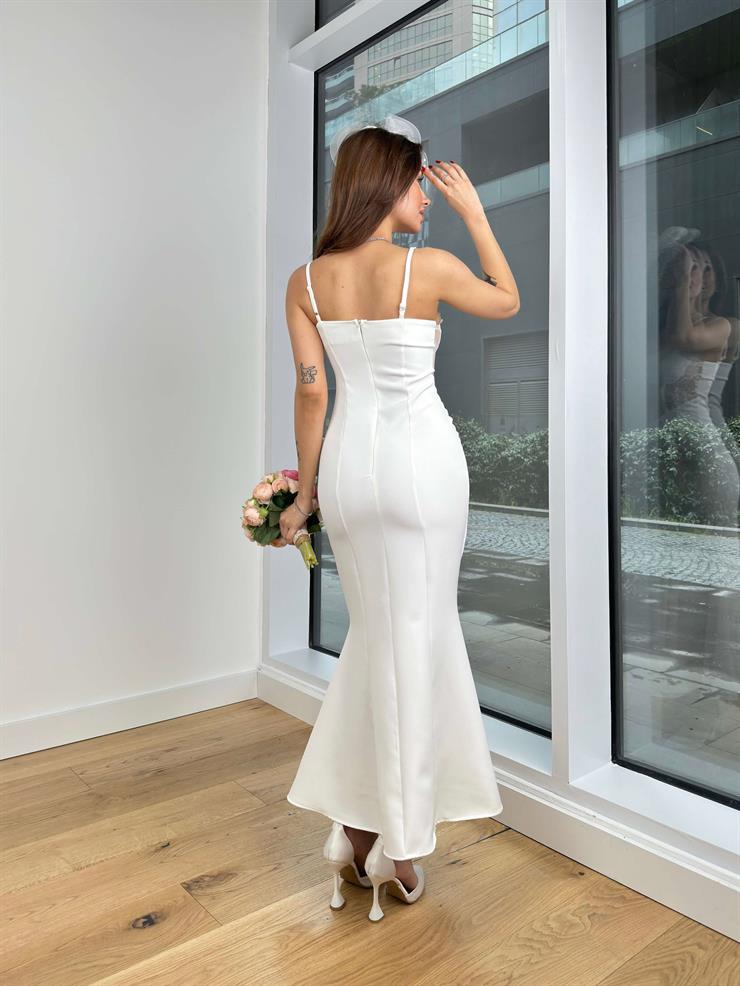 Ayarlanabilir Askılı Korse Transparan Detaylı Nicolás Kadın Ekru Elbise 24Y134