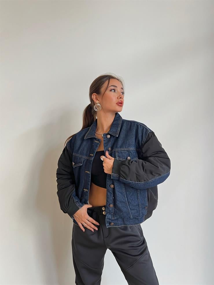 Kol Ucu Latikli Yarı Denim Nicolas Kadın Mavi Ceket 24k000054