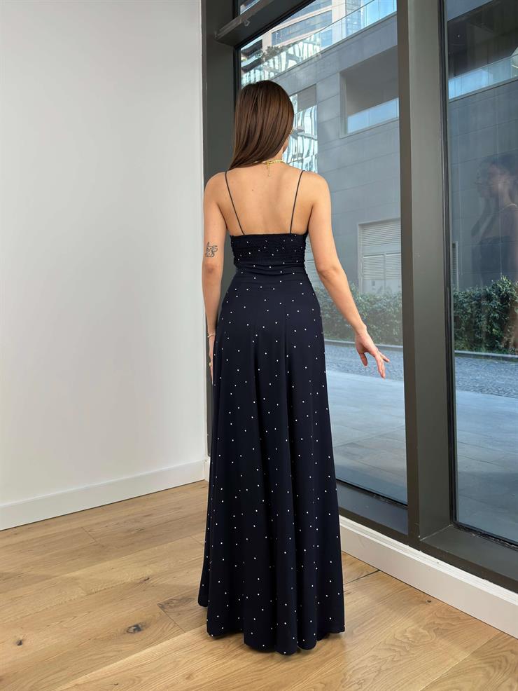 İnce Askılı Arkası Gipeli Nicoly Kadın Lacivert Elbise 24Y104