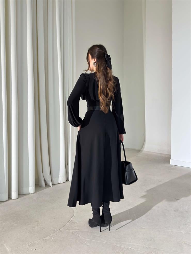 Kemerli Yüksek Bel Niren Siyah Kadın Etek 26Y009