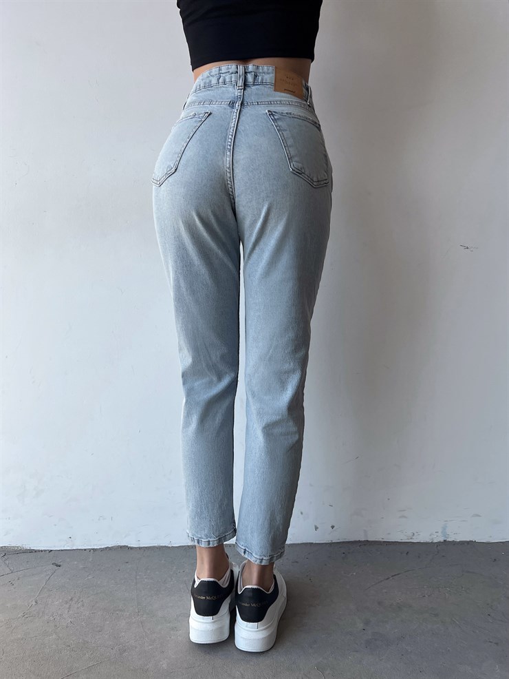Yüksek Bel Yanları Cepli Noa Kadın Buz Mavisi Likralı Jean 23K000397