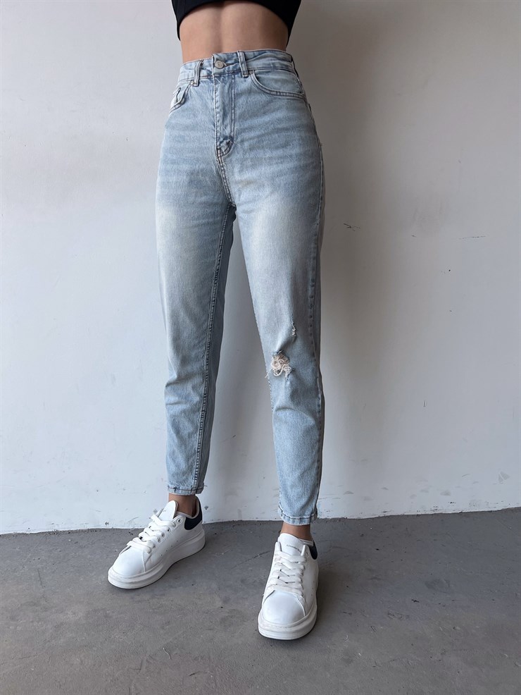 Yüksek Bel Yanları Cepli Noa Kadın Buz Mavisi Likralı Jean 23K000397