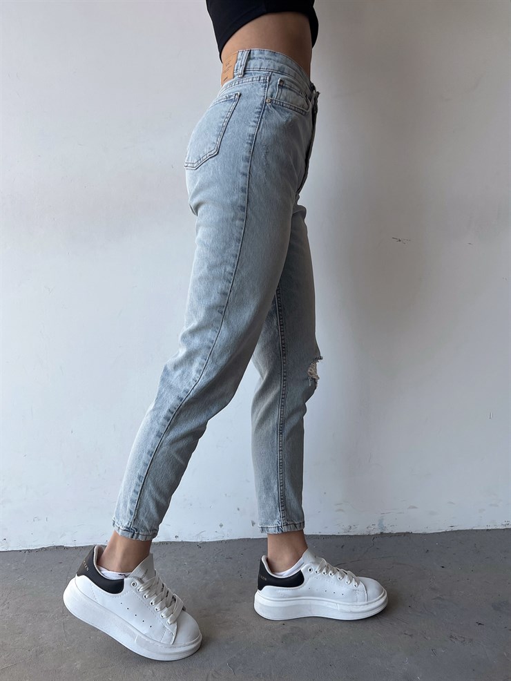 Yüksek Bel Yanları Cepli Noa Kadın Buz Mavisi Likralı Jean 23K000397