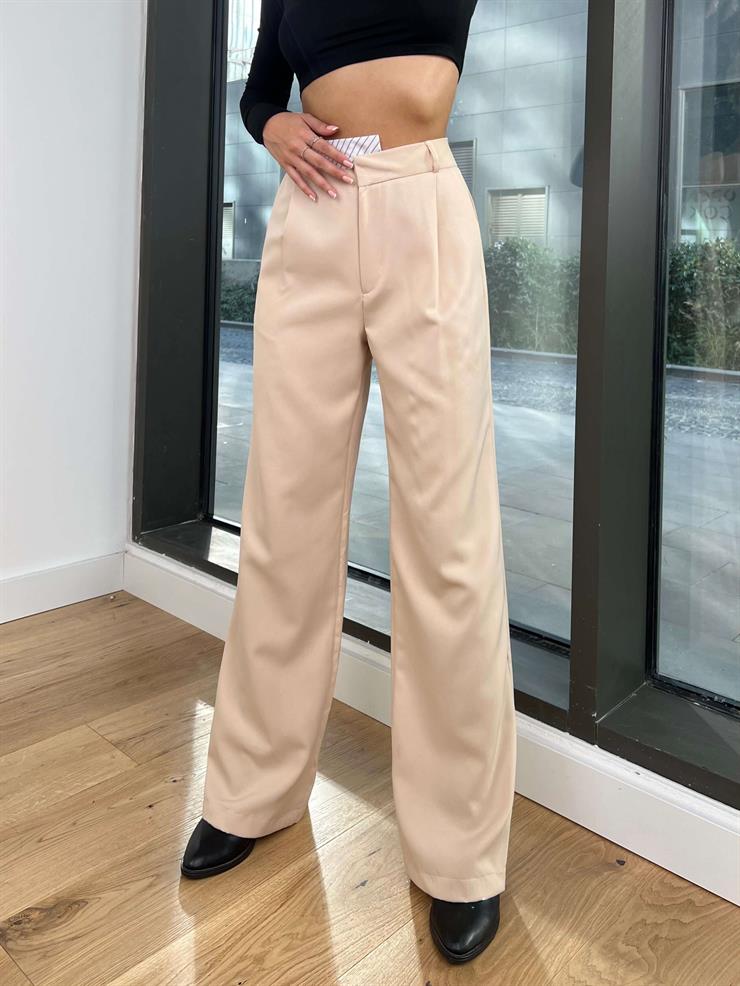 Yüksek Bel Beli Pens Detaylı Noah Kadın Taş Palazzo Pantolon 24k215