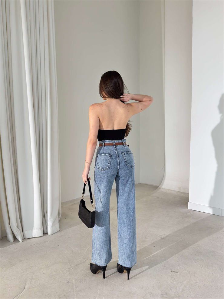 Yüksek Bel Nolme Buz Mavisi Kadın Jeans 26Y024