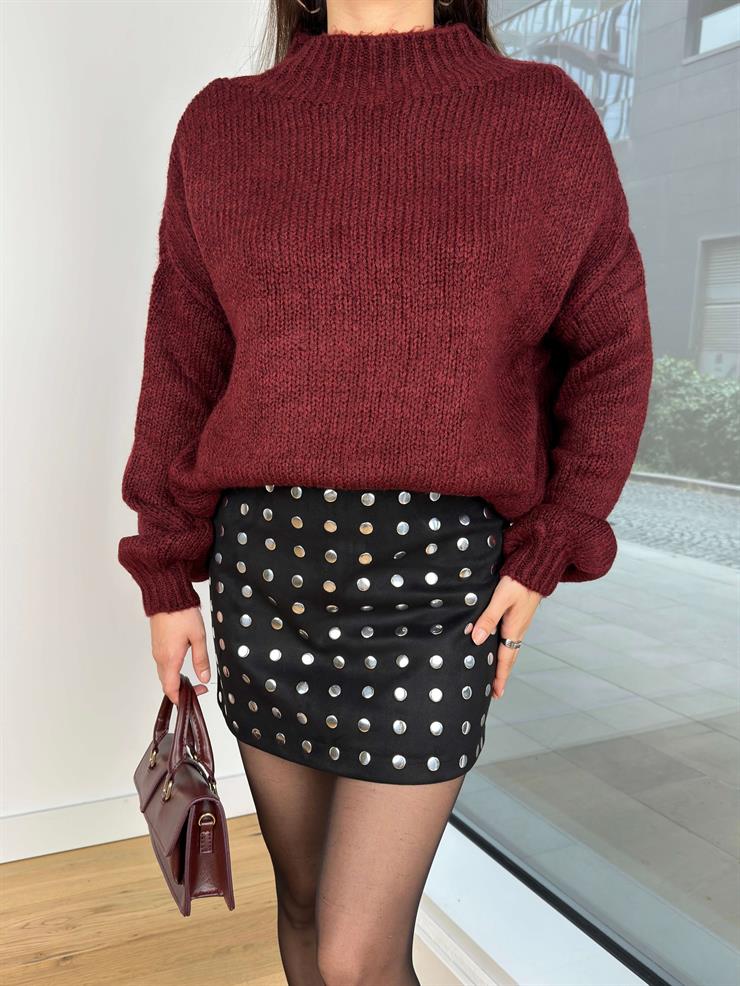 Geniş Norlan Bordo Kadın Triko Kazak 25K357