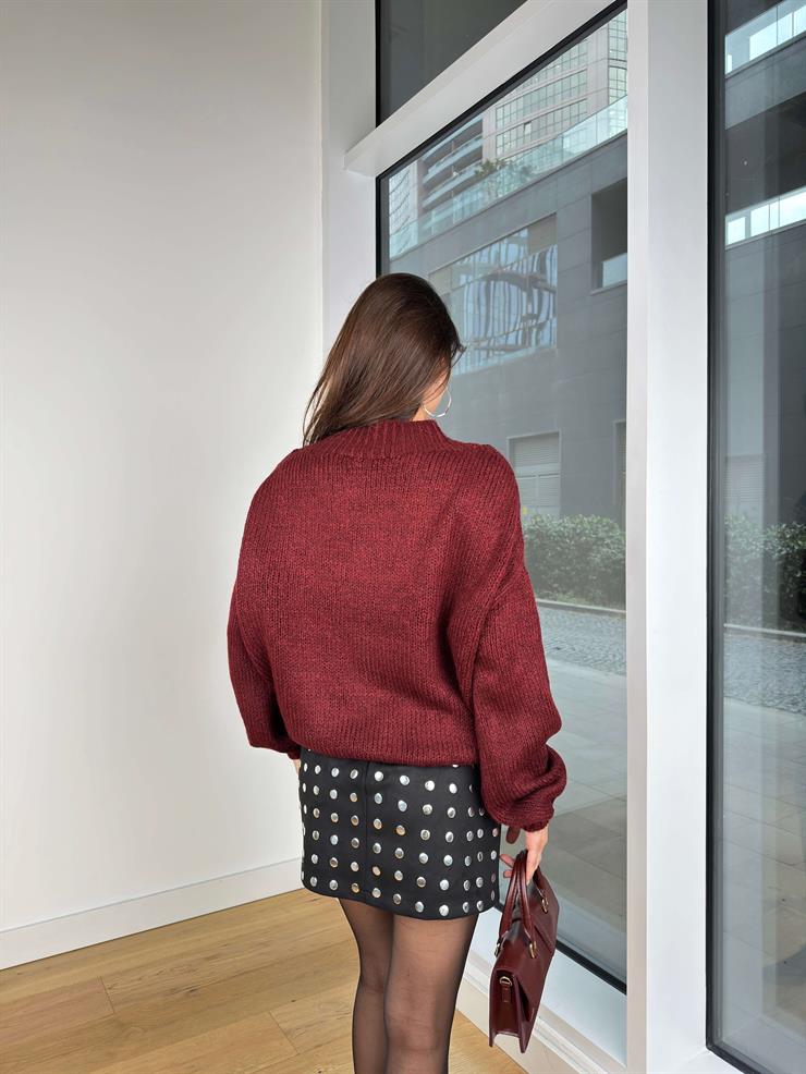 Geniş Norlan Bordo Kadın Triko Kazak 25K357