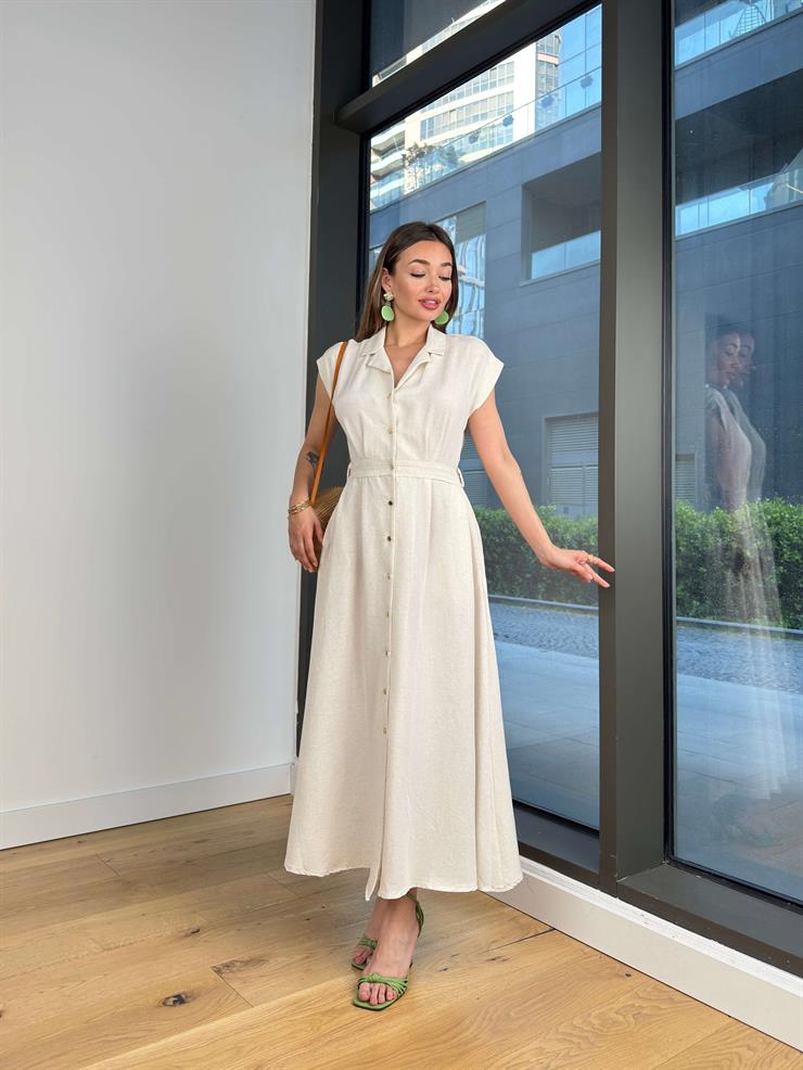 Önü Düğmeli Nortle Natural Kadın Elbise 25Y299