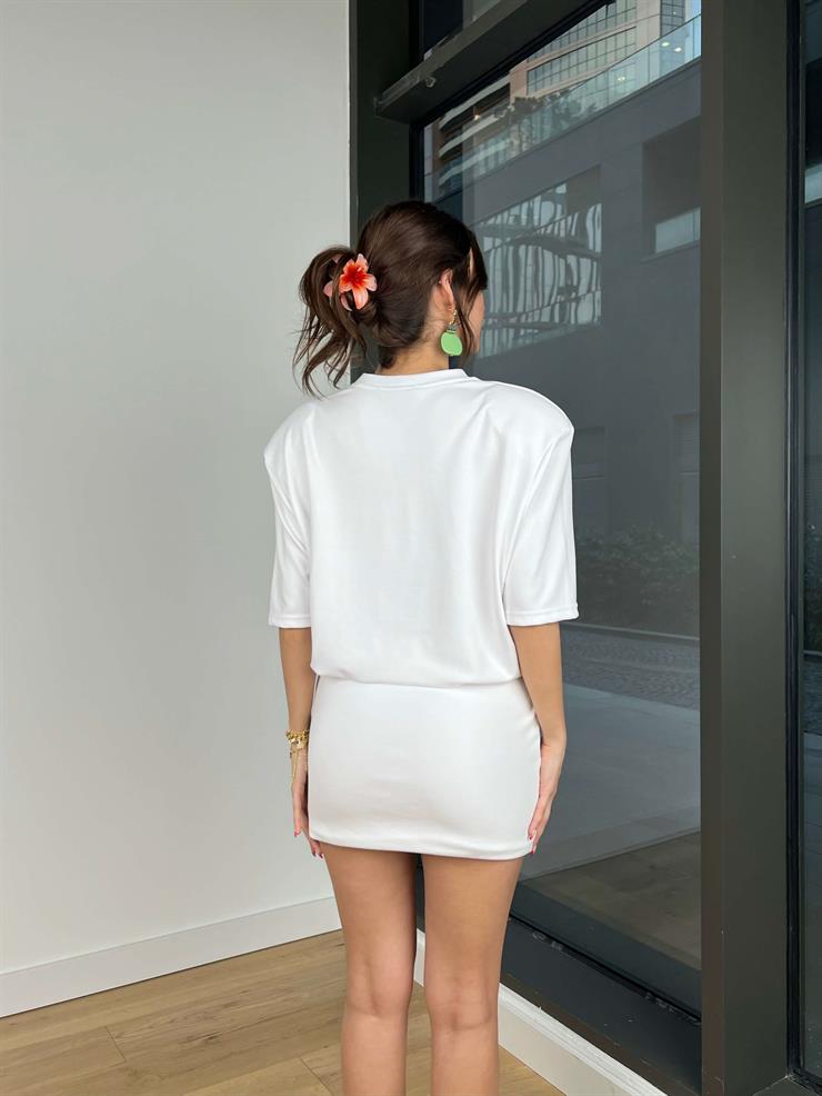 Oversize Streç Etekli Norwic Kadın Beyaz Mini Elbise 24Y055