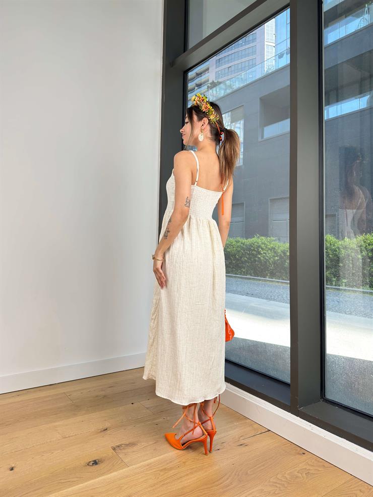 Askılı Önü Düğmeli Arkası Gipeli Notisle Taş Kadın Elbise 25Y300