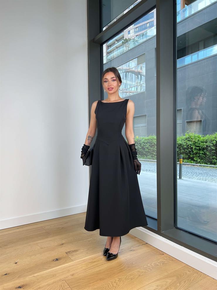 Askılı Sırt Dekolteli Notre Siyah Kadın Elbise 25Y368