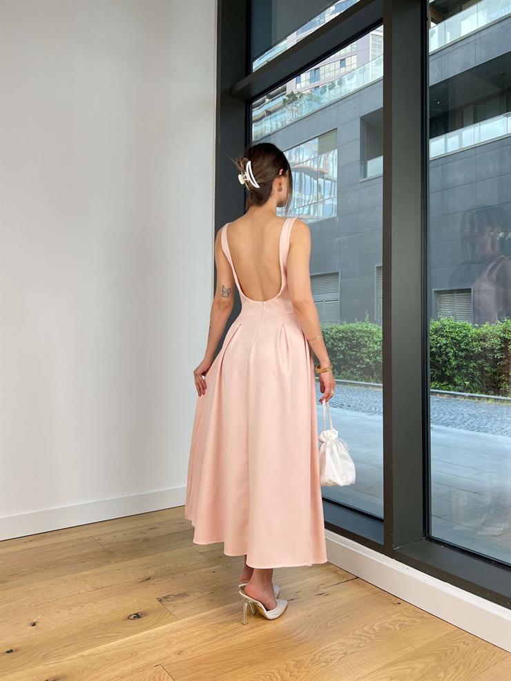 Askılı Sırt Dekolteli Notre Pudra Kadın Elbise 25Y368