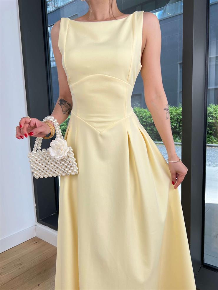 Askılı Sırt Dekolteli Notre Sarı Kadın Elbise 25Y368