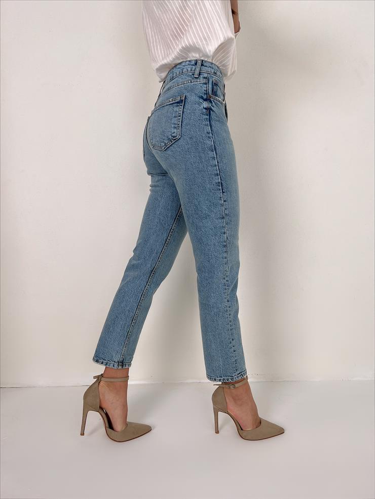 Yüksek Bel Yanları Cepli Nunez Kadın Mavi Mom Jean 23Y000039