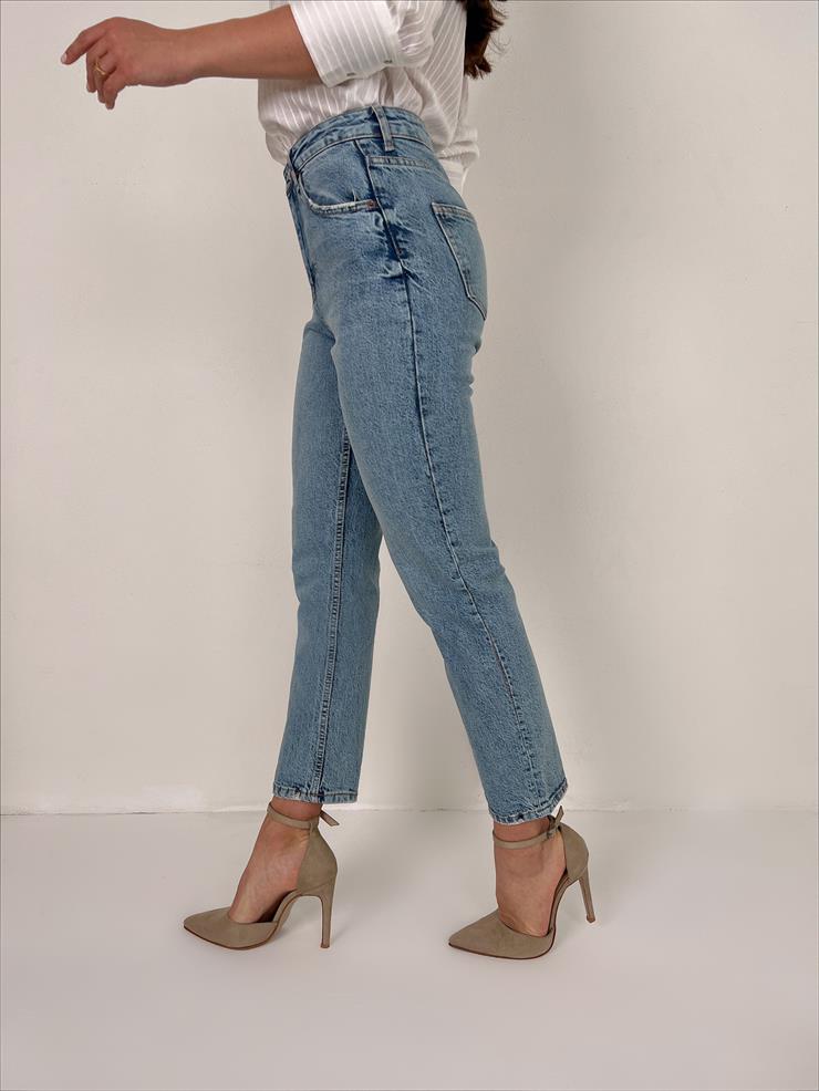 Yüksek Bel Yanları Cepli Nunez Kadın Mavi Mom Jean 23Y000039