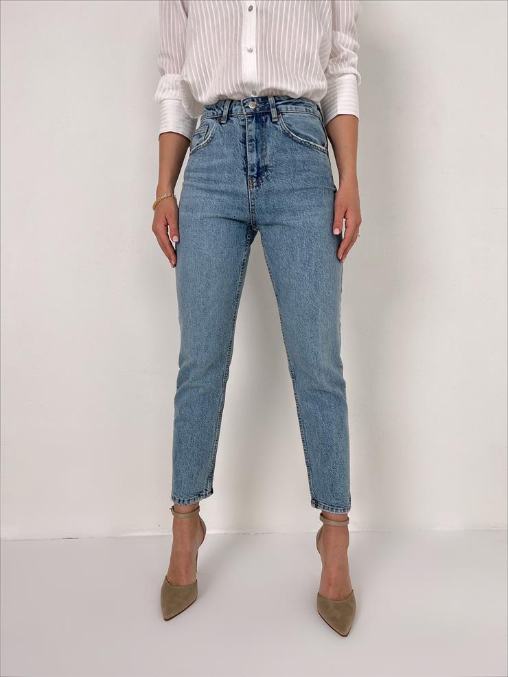 Yüksek Bel Yanları Cepli Nunez Kadın Mavi Mom Jean 23Y000039