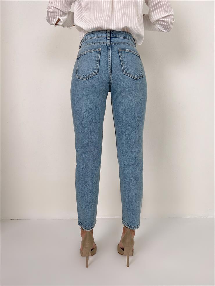 Yüksek Bel Yanları Cepli Nunez Kadın Mavi Mom Jean 23Y000039