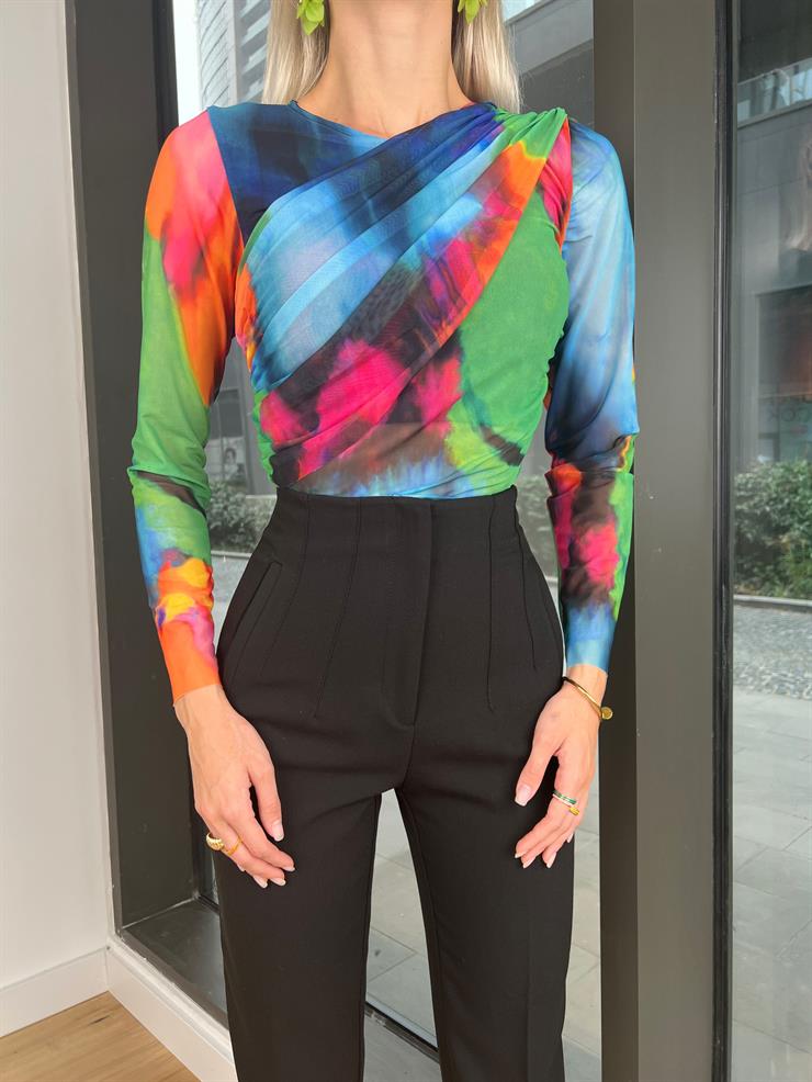Önü Drape Detaylı October Kadın Renkli Crop Bluz 24k000175