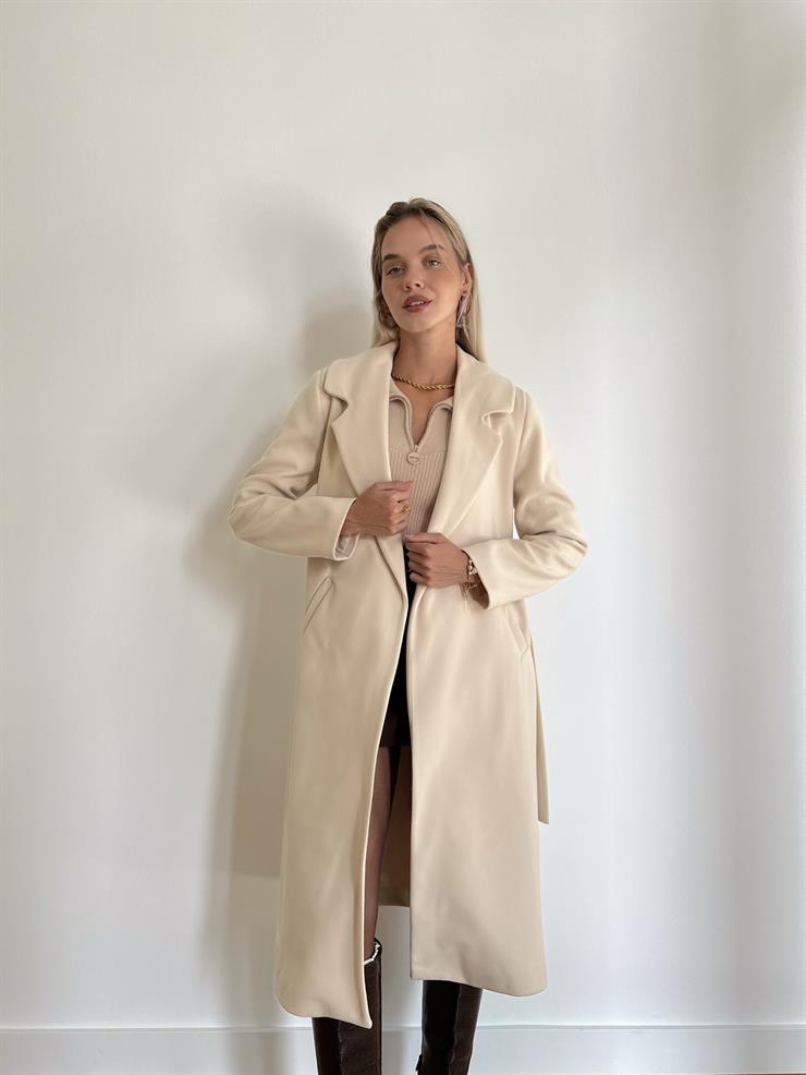 Belden Kuşaklı Olbia Kadın Bej Kaban 24k000046