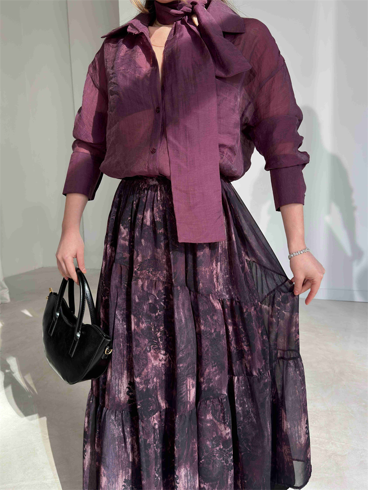 Şallı Transparan Olver Mor Kadın Gömlek 26Y077