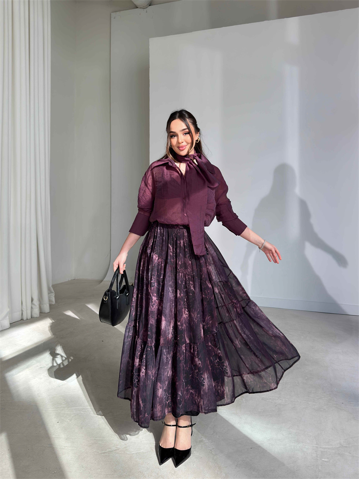 Şallı Transparan Olver Mor Kadın Gömlek 26Y077