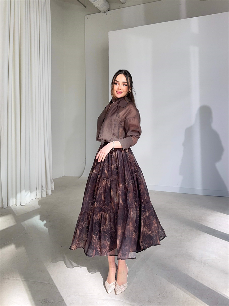 Şallı Transparan Olver Kahve Kadın Gömlek 26Y077