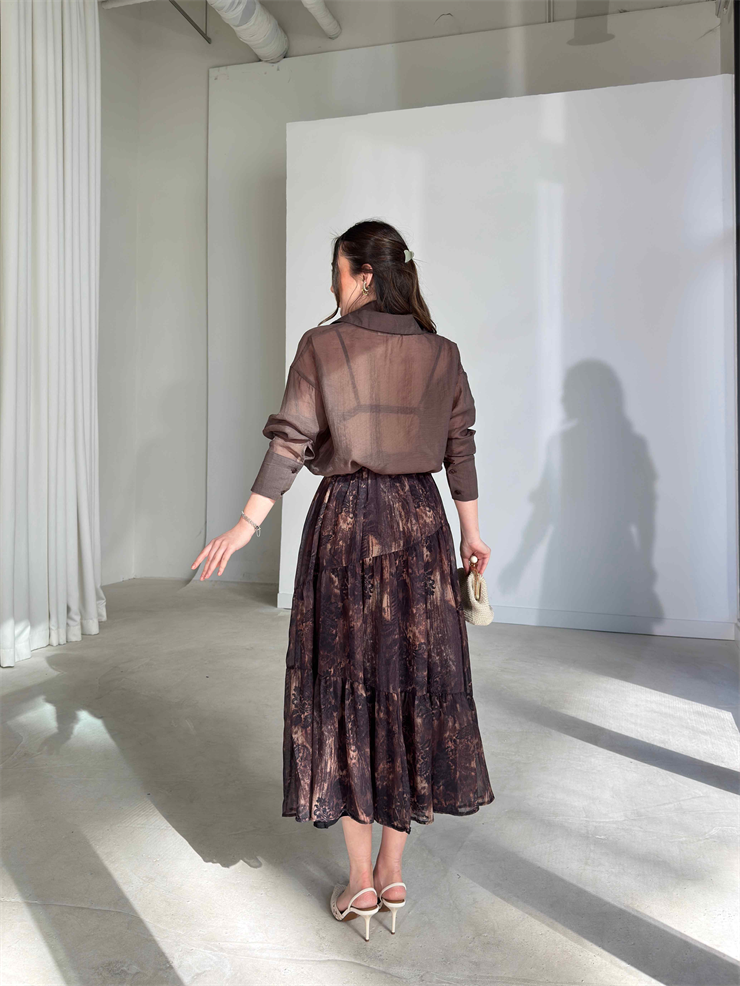 Şallı Transparan Olver Kahve Kadın Gömlek 26Y077