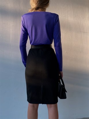 Vatkalı Önü Dökümlü Omuzları Pileli Kadın Mor Bluz 22K000006