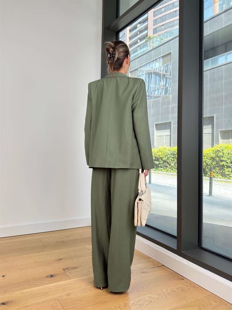 Omuz Vatkalı Kapamasız Yıır Haki Kadın Blazer Ceket 25Y078