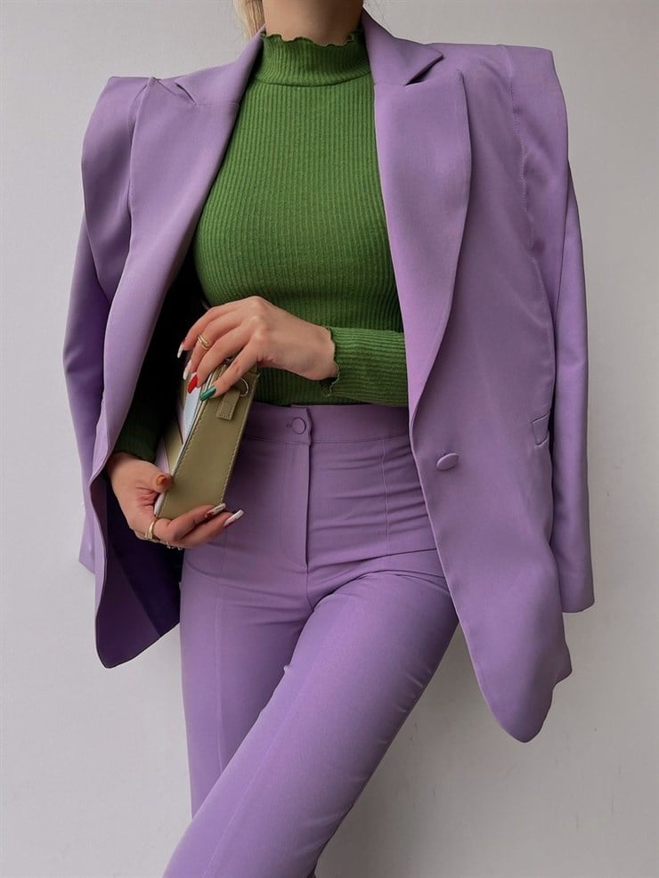 Omuzları Parça Detaylı Brisha Kadın Lila Ceket Pantolon Takım 22K000508