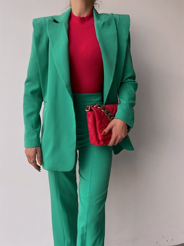 Omuzları Parça Detaylı Brisha Kadın Yeşil Ceket Pantolon Takım 22K000508