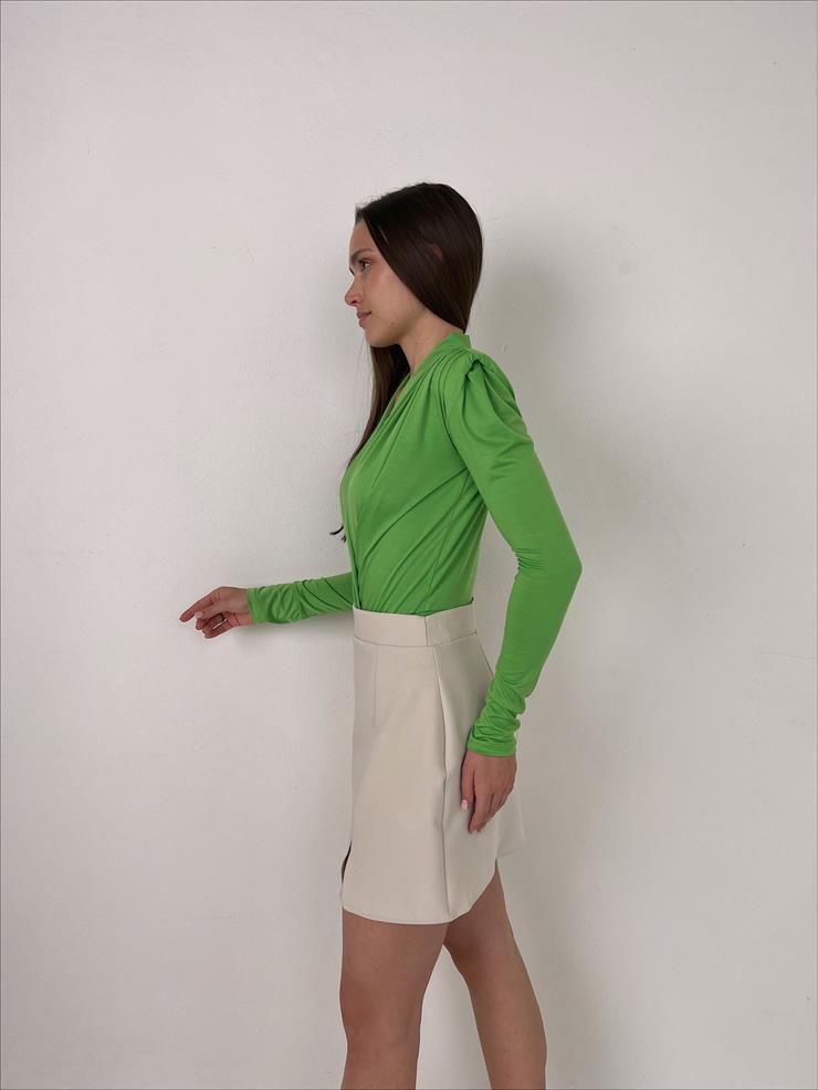Omuzları Vatkalı Kruvaze Kadın Yuhanna Yeşil Bodysuit 22K000004