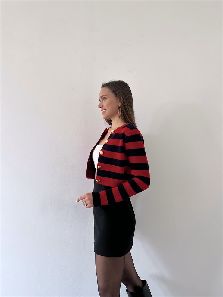 Ön Düğme Kapamalı Bisiklet Yaka Uzun Kollu Dina Kadın Kırmızı Hırka 23K000300