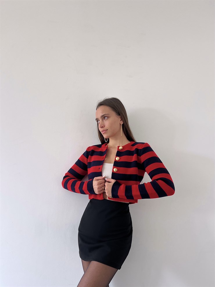 Ön Düğme Kapamalı Bisiklet Yaka Uzun Kollu Dina Kadın Kırmızı Hırka 23K000300