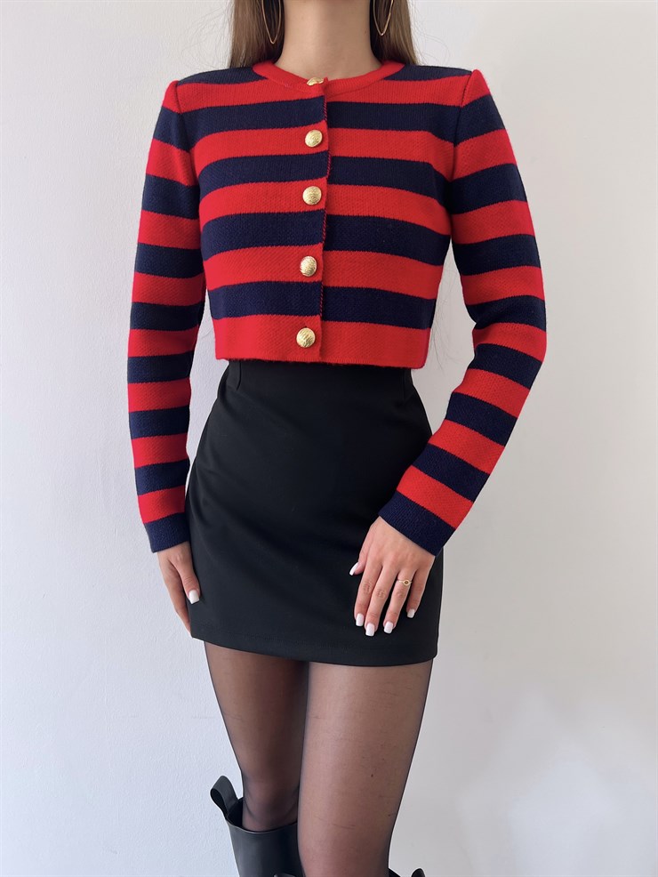 Ön Düğme Kapamalı Bisiklet Yaka Uzun Kollu Dina Kadın Kırmızı Hırka 23K000300