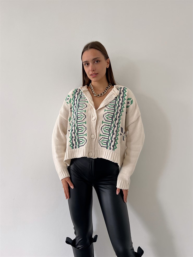 Önden Düğme Kapamalı Etnik Desenli Gisela Kadın Benneton Hırka 23K000158