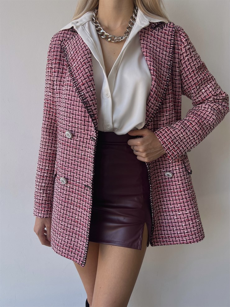 Önden Düğme Kapamalı Merta Kadın Fuşya Tüvit Ceket 23K000086