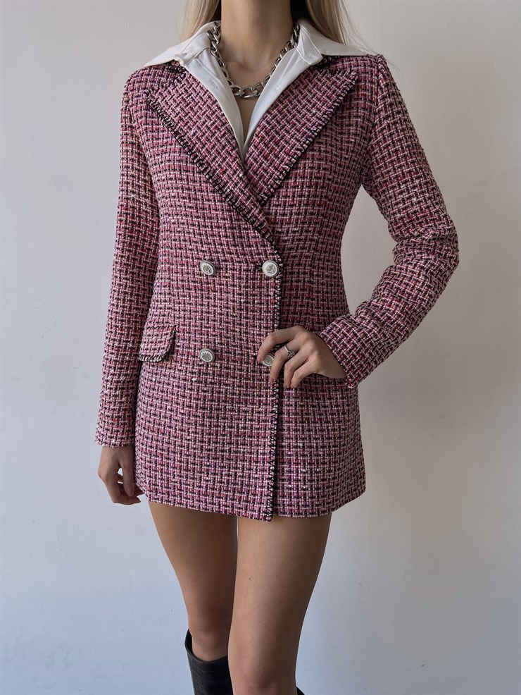 Önden Düğme Kapamalı Merta Kadın Fuşya Tüvit Ceket 23K000086