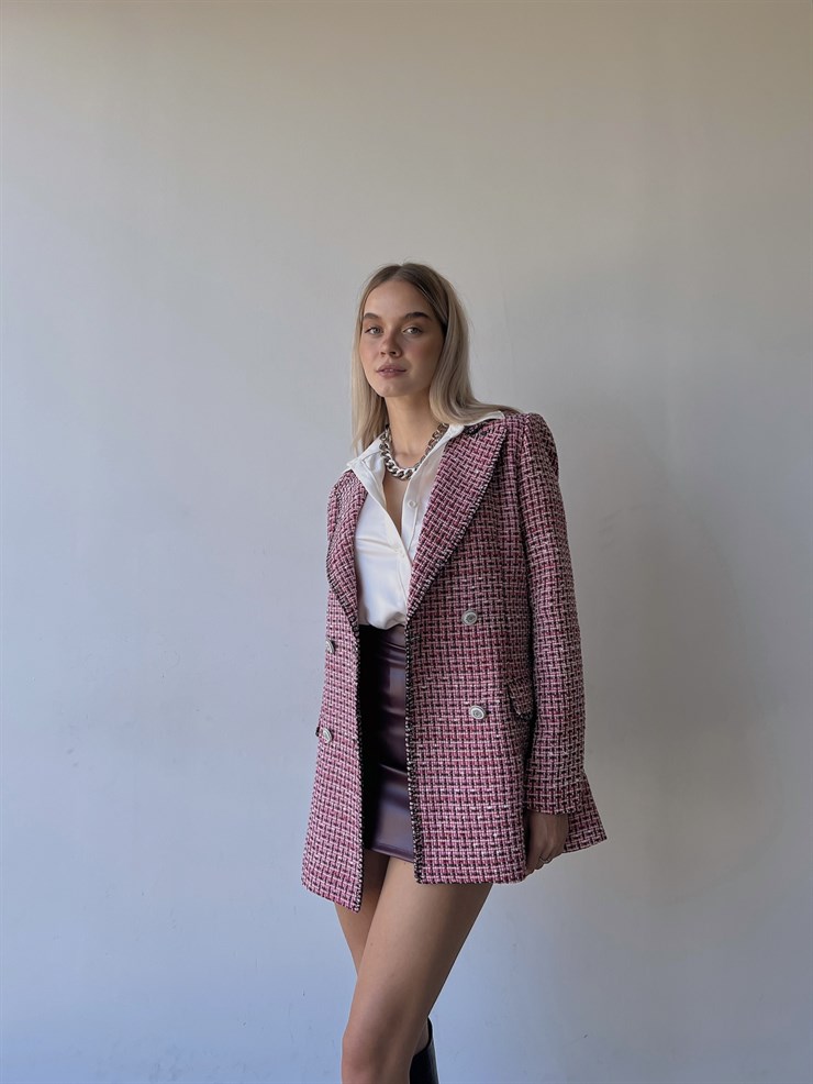 Önden Düğme Kapamalı Merta Kadın Fuşya Tüvit Ceket 23K000086