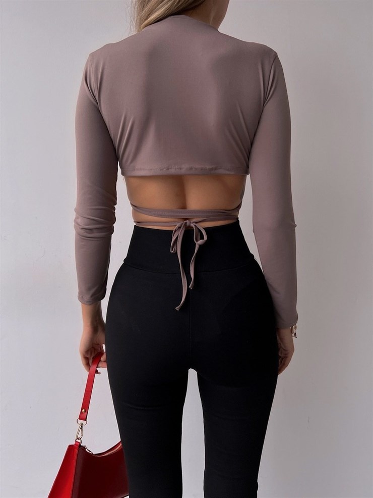 Öndü Bağcıklı Cenie Kadın Haki Crop Bluz 22K000475